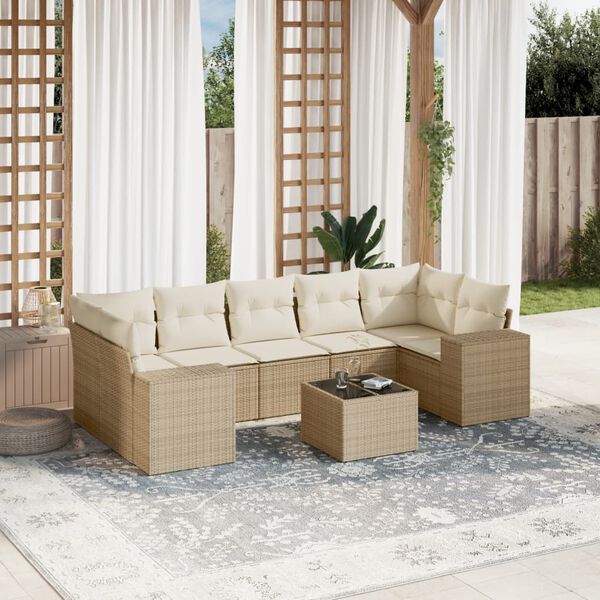 vidaXL Salon de jardin avec coussins 8 pcs beige r&eacute;sine tress&eacute;e