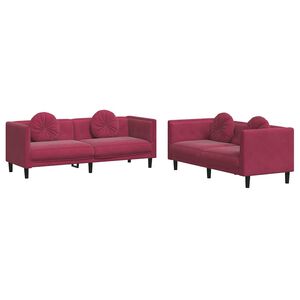 vidaXL Ensemble de canap&eacute;s 2 pcs avec coussins rouge bordeaux velours