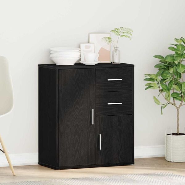 vidaXL Buffet avec tiroir Ch&ecirc;ne noir 60 x 31 x 70 cm Bois d'ing&eacute;nierie