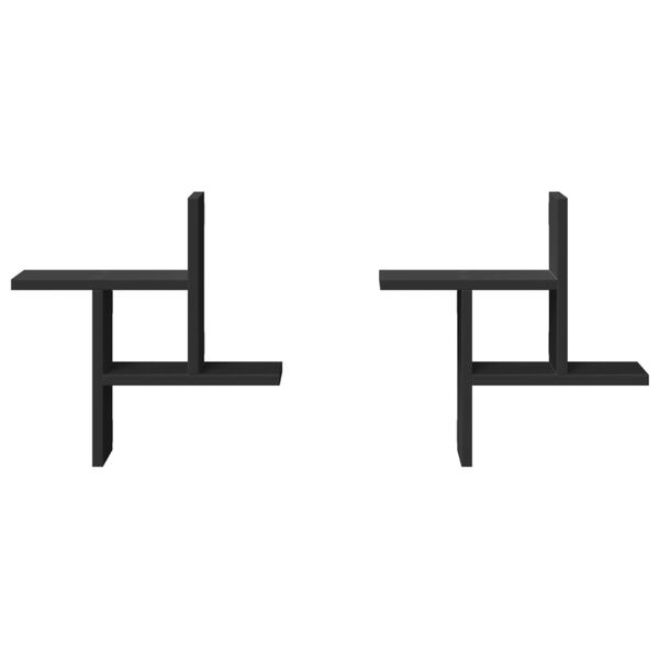 vidaXL &Eacute;tag&egrave;res murales 2 pcs noir 38x12x38 cm bois d'ing&eacute;nierie