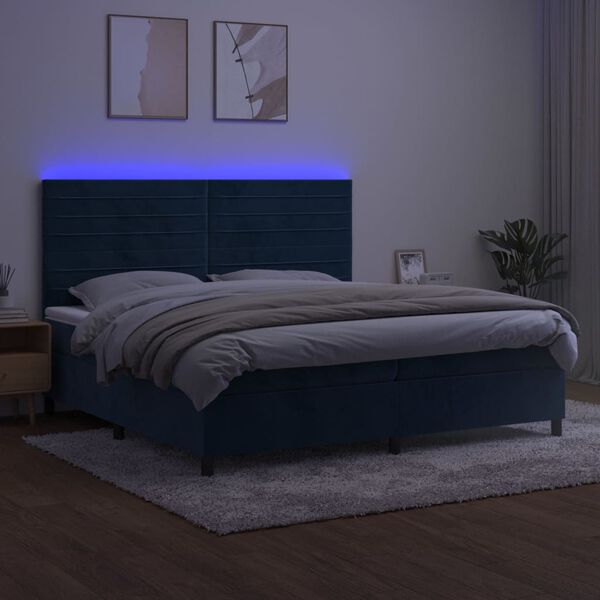 vidaXL Sommier &agrave; lattes de lit avec matelas LED Bleu fonc&eacute; 200x200 cm