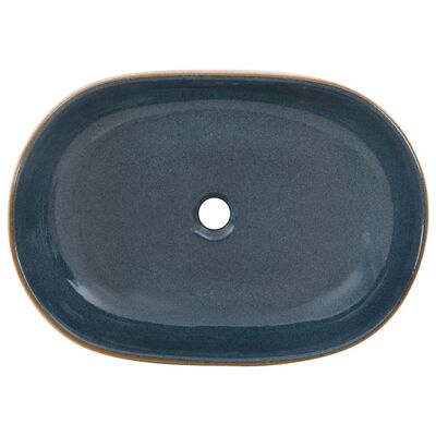 vidaXL Vasque à poser sable et bleu ovale 59x40x14 cm céramique