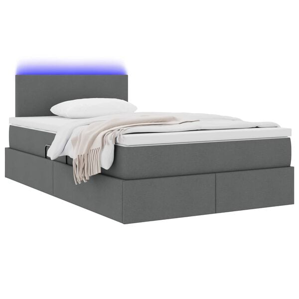 vidaXL Lit avec rangement et LED Gris fonc&eacute; 120 x 190 cm tissu