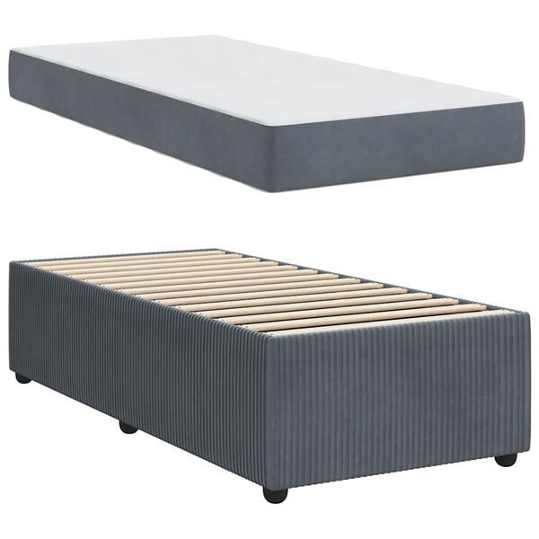 vidaXL Cadre de lit avec matelas Gris fonc&eacute; 90 x 200 cm tissu