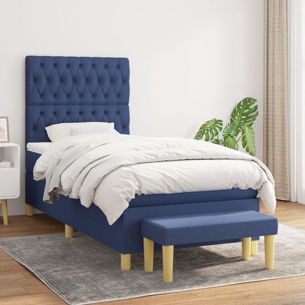 vidaXL Sommier &agrave; lattes de lit avec matelas Bleu 90x190 cm Tissu