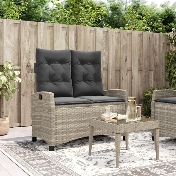 vidaXL Banc inclinable de jardin et coussins gris clair résine tressée