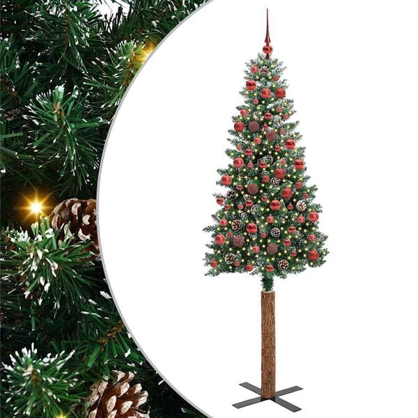 vidaXL Sapin de Noël mince avec 300 LED Vert et blanc 180 cm
