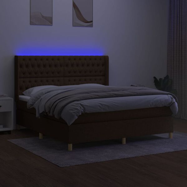 vidaXL Sommier &agrave; lattes de lit matelas et LED Marron fonc&eacute; 160x200 cm