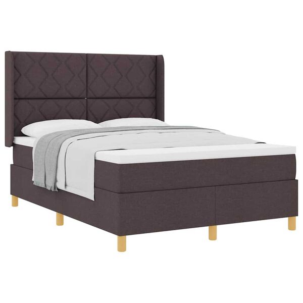 vidaXL Lit à Ressorts avec matelas Marron foncé 140 x 190 cm tissu
