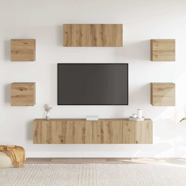 vidaXL Ensemble de meuble TV mural 7 pcs ch&ecirc;ne artisanal