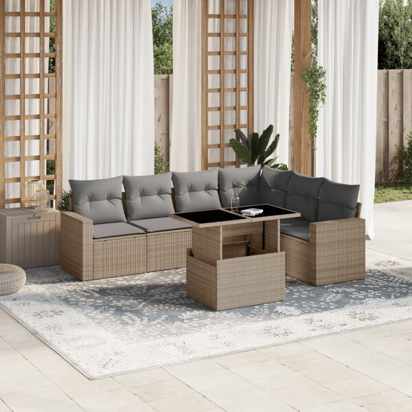 vidaXL Salon de jardin avec coussins 7 pcs beige r&eacute;sine tress&eacute;e