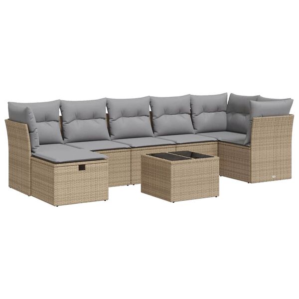 vidaXL Salon de jardin avec coussins 8 pcs beige résine tressée