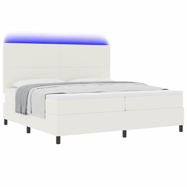 vidaXL Lit &agrave; ressort LED avec t&ecirc;te de lit Cr&egrave;me et Blanc 200 x 200 cm