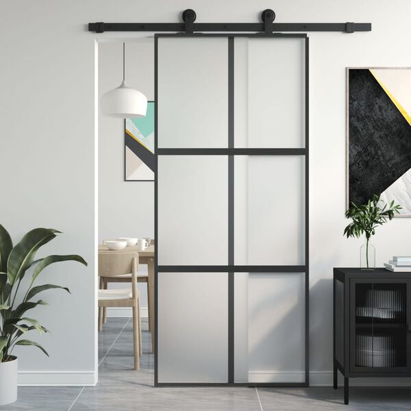 vidaXL Porte coulissante noir 90x205 cm verre tremp&eacute; aluminium