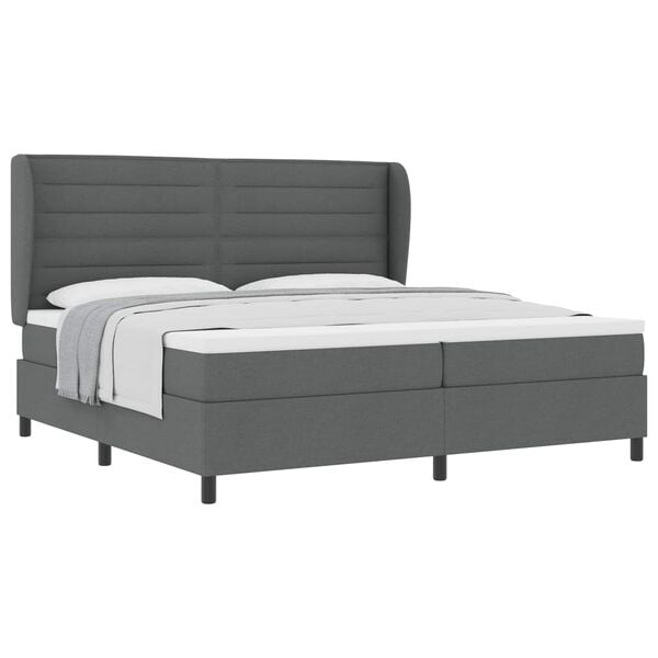 vidaXL Lit &agrave; ressorts avec matelas Gris fonc&eacute; 200 x 200 cm tissu