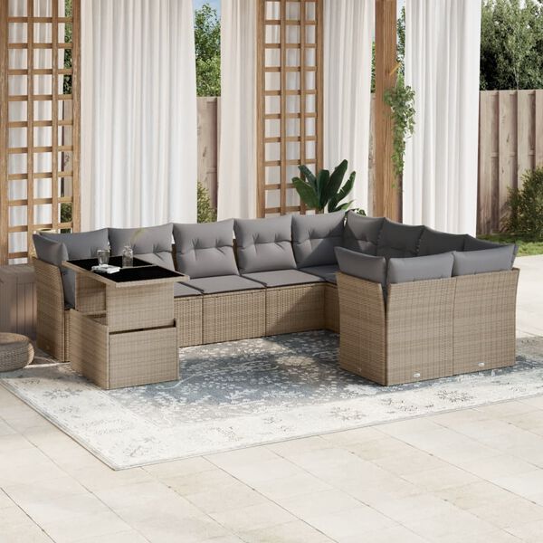 vidaXL Salon de jardin avec coussins 10 pcs beige r&eacute;sine tress&eacute;e