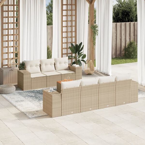 vidaXL Salon de jardin avec coussins 8 pcs beige r&eacute;sine tress&eacute;e