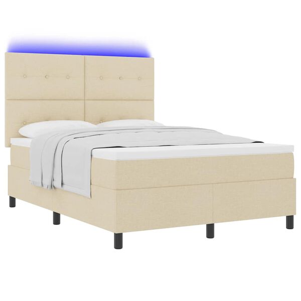 vidaXL Lit &agrave; ressorts avec matelas avec LED Cr&egrave;me 140 x 190 cm tissu