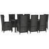 vidaXL Ensemble &agrave; manger jardin 9pcs et coussins noir r&eacute;sine tress&eacute;e