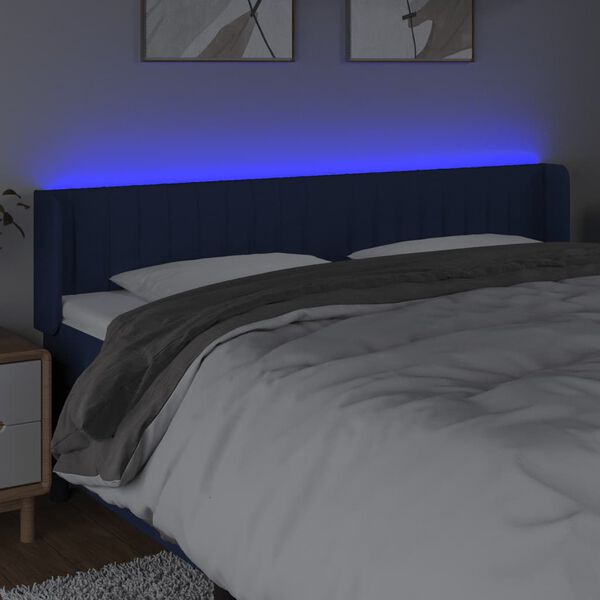 vidaXL T&ecirc;te de lit &agrave; LED Bleu 203x16x78/88 cm Tissu