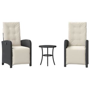 vidaXL Ensemble de bistro 3 pcs avec coussins noir r&eacute;sine tress&eacute;e