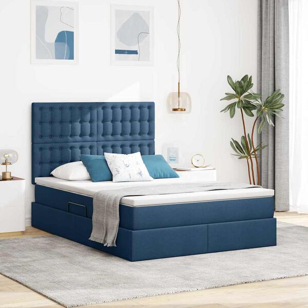 vidaXL Lit avec rangement et matelas Bleu 140 x 200 cm Polyester