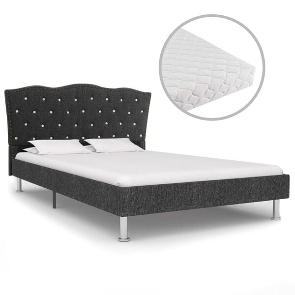 vidaXL Lit avec matelas Gris fonc&eacute; Tissu 140x200 cm