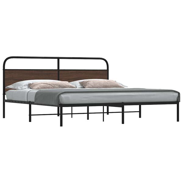 vidaXL Cadre de lit en m&eacute;tal sans matelas ch&ecirc;ne marron 193x203 cm