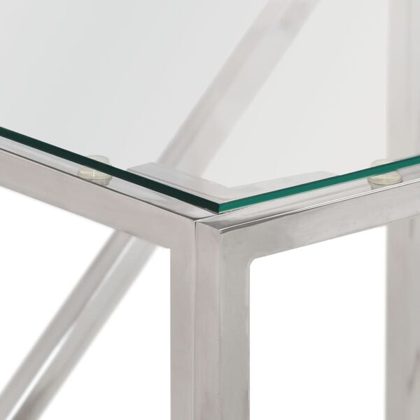 vidaXL Table console argenté acier inoxydable et verre trempé