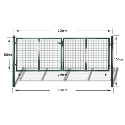 vidaXL Portail de clôture Acier 306x150 cm Vert