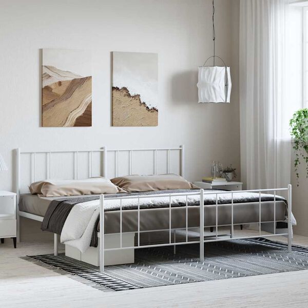 vidaXL Cadre de lit métal sans matelas et pied de lit blanc 183x213 cm