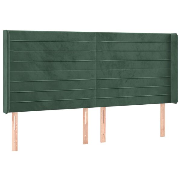 vidaXL T&ecirc;te de lit &agrave; LED Vert fonc&eacute; 163x16x118/128 cm Velours