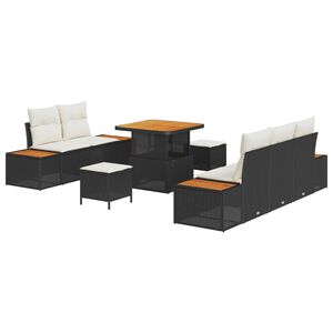 vidaXL Ensemble de canap&eacute; de jardin avec coussin 8 pcs Noir et Cr&egrave;me