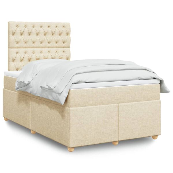 vidaXL Sommier à lattes de lit avec matelas crème 120x190 cm tissu