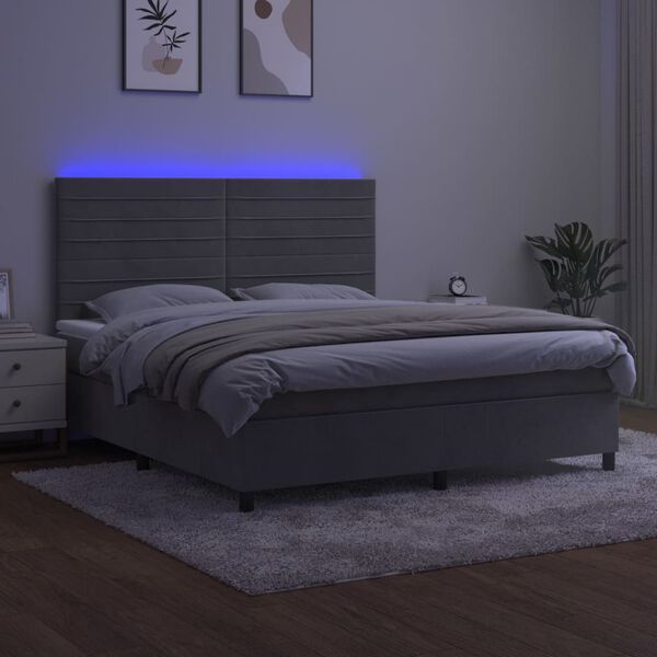 vidaXL Sommier &agrave; lattes de lit avec matelas LED Gris clair 160x200 cm