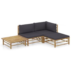 vidaXL Salon de jardin 4 pcs avec coussins gris fonc&eacute; bambou