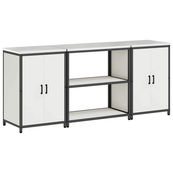 vidaXL Ensemble de rangement cuisine 3 pcs Blanc Acier lamin&eacute; &agrave; froid