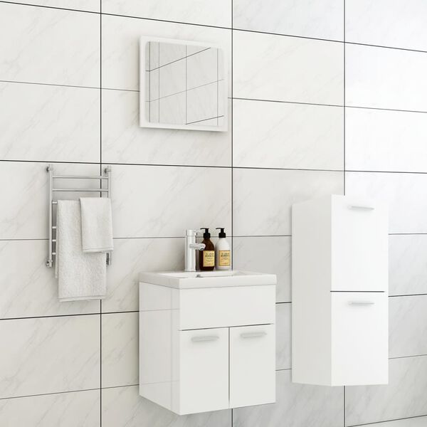vidaXL Ensemble de meubles de salle de bain Blanc brillant Agglom&eacute;r&eacute;
