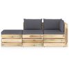 vidaXL Salon de jardin 3 pcs avec coussins Bois impr&eacute;gn&eacute; de vert