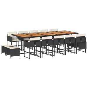 vidaXL Ensemble &agrave; manger de jardin 15 pcs coussins noir r&eacute;sine tress&eacute;e