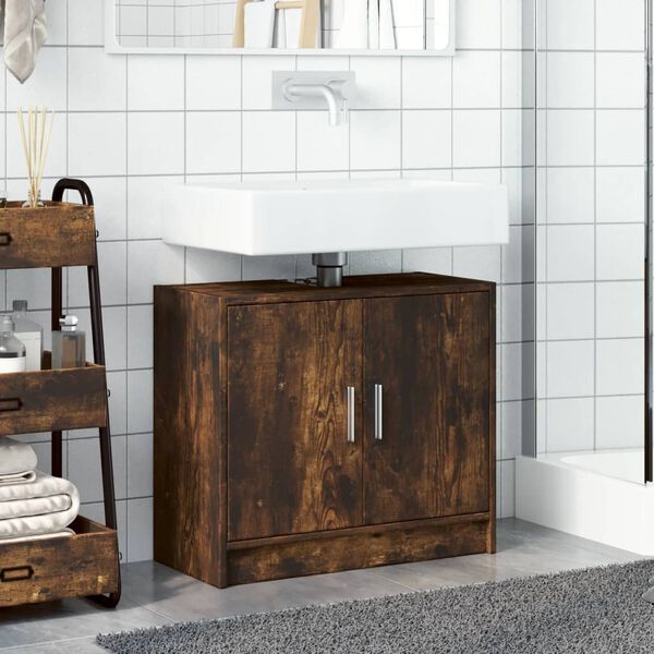 vidaXL Armoire de lavabo chêne fumé 63x29x55 cm bois d'ingénierie
