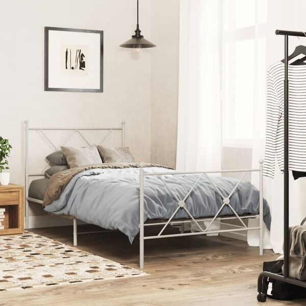 vidaXL Cadre de lit métal sans matelas avec pied de lit blanc 90x190cm