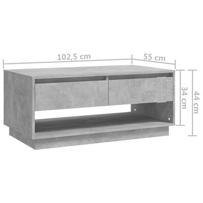 vidaXL Table basse Gris béton 102,5x55x44 cm Aggloméré
