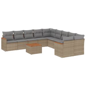 vidaXL Salon de jardin et coussins 11 pcs m&eacute;lange beige r&eacute;sine tress&eacute;e