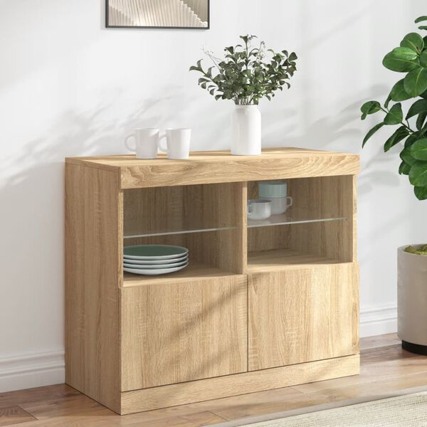 vidaXL Buffet avec lumières LED chêne sonoma 81x37x67 cm