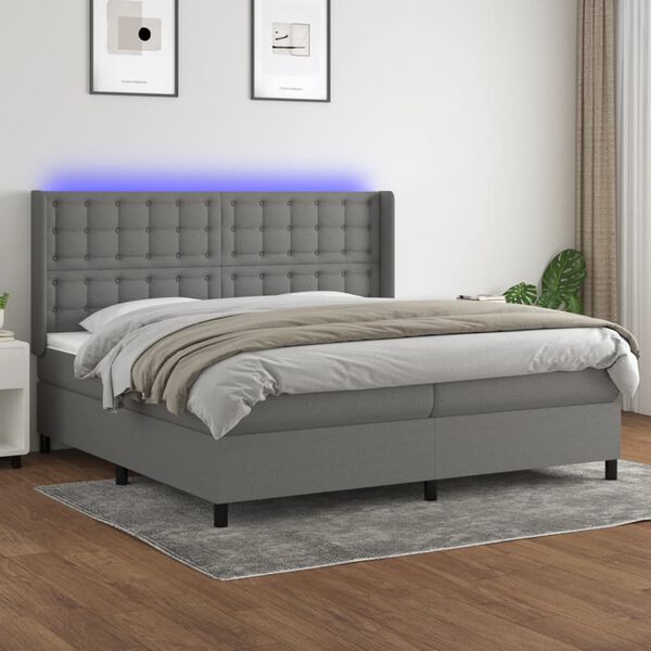 vidaXL Sommier &agrave; lattes de lit matelas LED Gris fonc&eacute; 200x200 cm Tissu