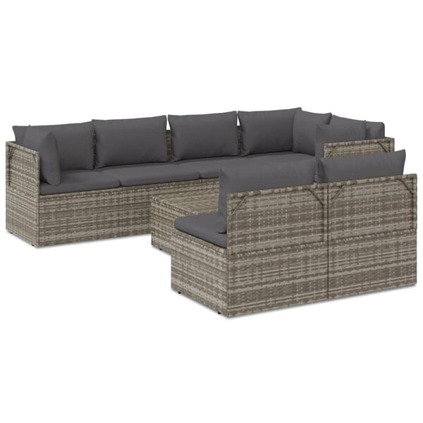 vidaXL Salon de jardin 8 pcs avec coussins Gris R&eacute;sine tress&eacute;e