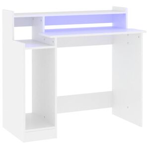 vidaXL Bureau avec lumi&egrave;res LED Blanc 97x45x90 cm Bois d'ing&eacute;nierie