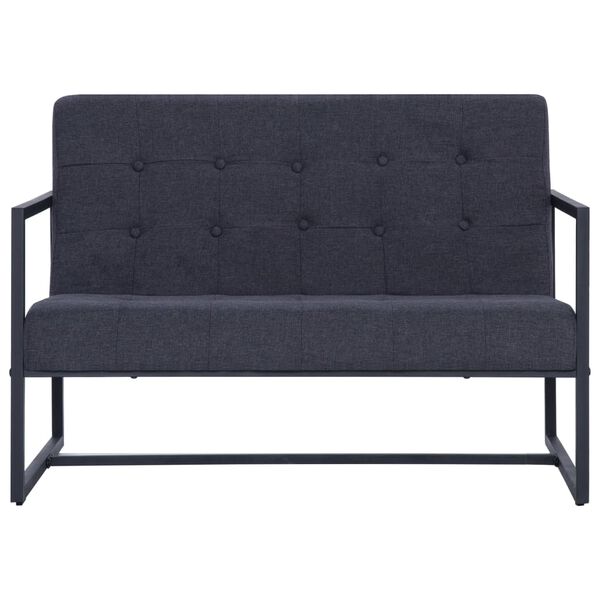 vidaXL Sofa &agrave; 2 places avec accoudoirs Gris fonc&eacute; Acier et tissu