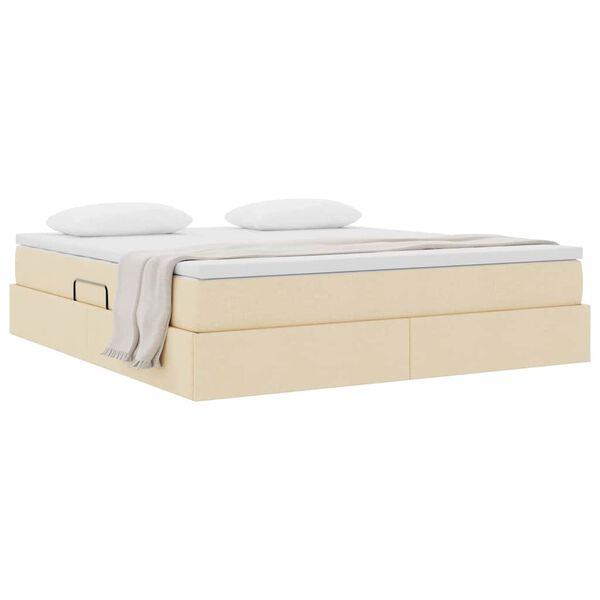 vidaXL Lit avec rangement et matelas Cr&egrave;me 180 x 200 cm Polyester